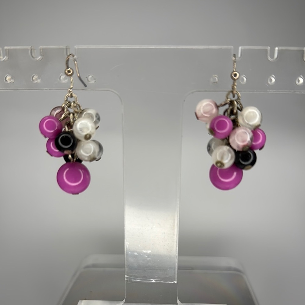 Pink and White Geometric Dangle Earrings